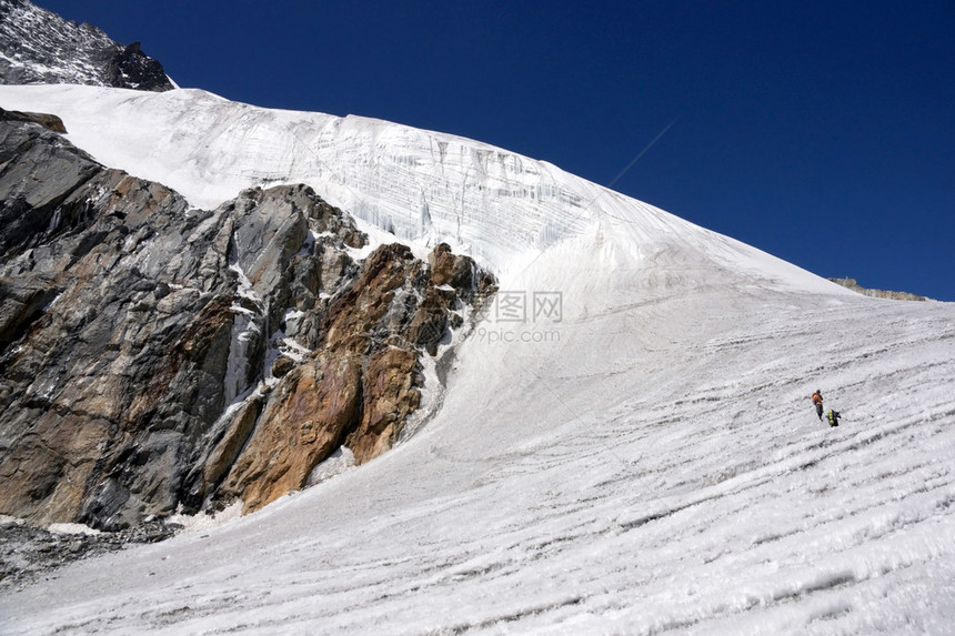 在尼泊尔喜马拉雅山珠峰基地营与戈基奥之间的高海拔通道ChoLa5330米穿过原始冰川图片