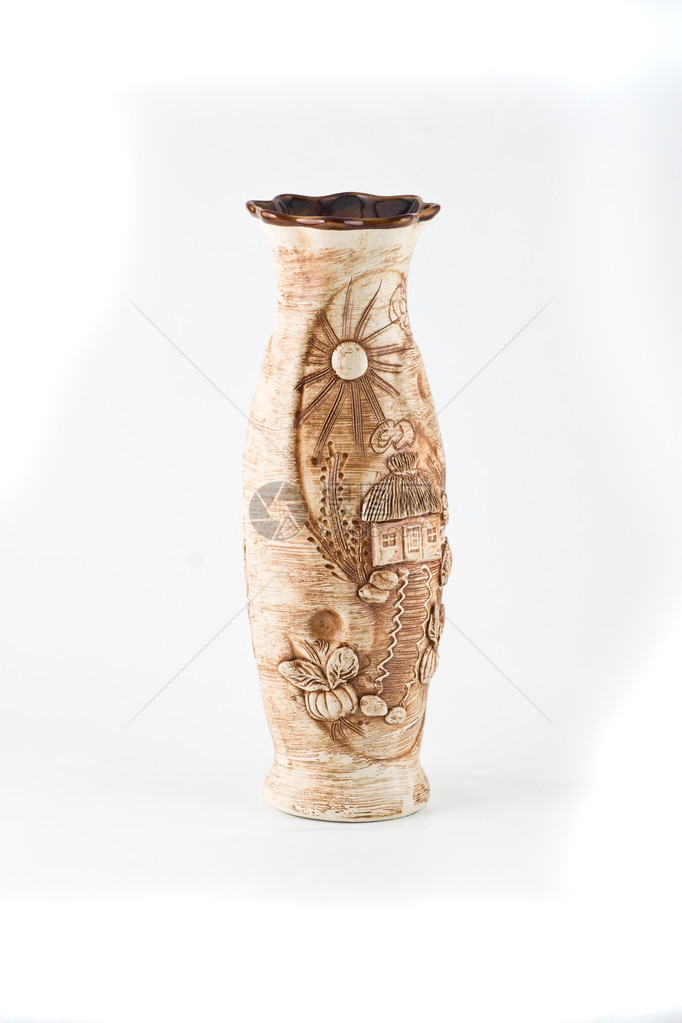 陶瓷花瓶上白色孤立图片