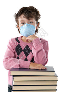 感染甲型流感和面罩的学生儿童被隔图片