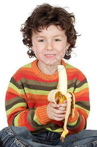 吃黄色香蕉的可爱孩子图片