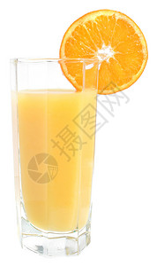 一杯橘子汁白色背景的橘子片图片