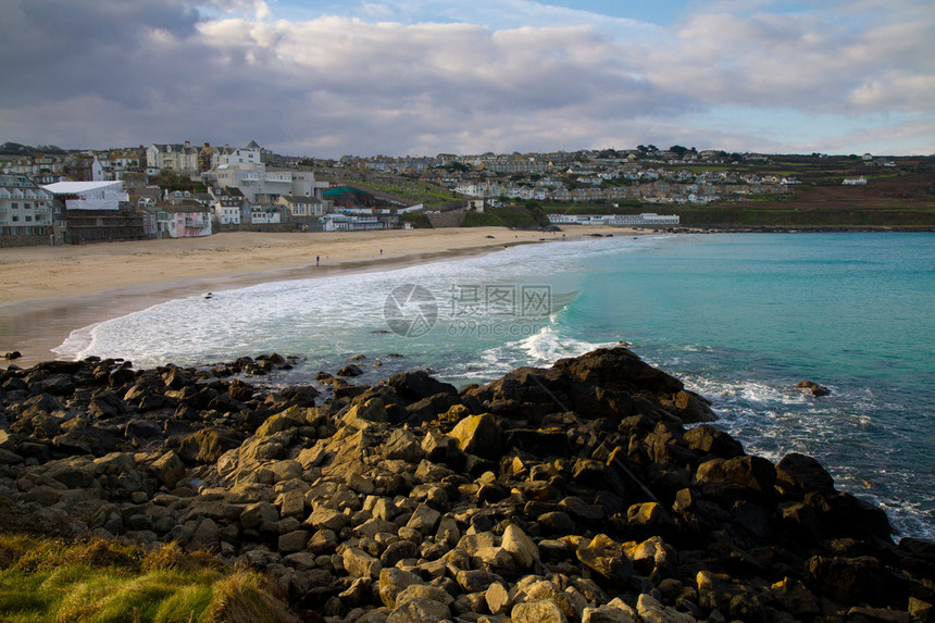 英国圣艾夫斯康沃尔的Porthmeor海湾和海滩图片