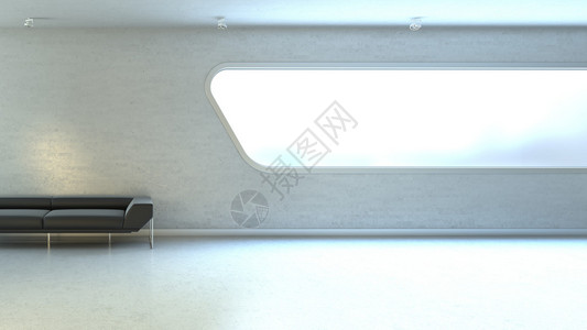 Interrior墙间窗口复制空间中的黑色沙发高科图片