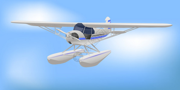 小型白色轻型商用飞机越天空飞行图片