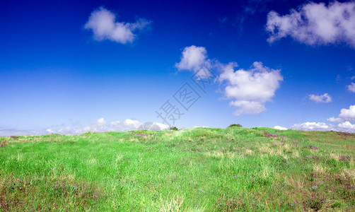 绿草如茵蓝天白云的小山图片