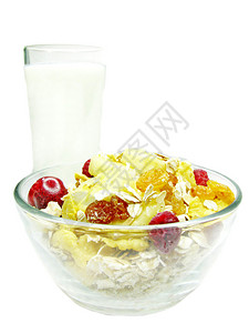 健康早餐用燕麦和玉米香蕉坚果图片