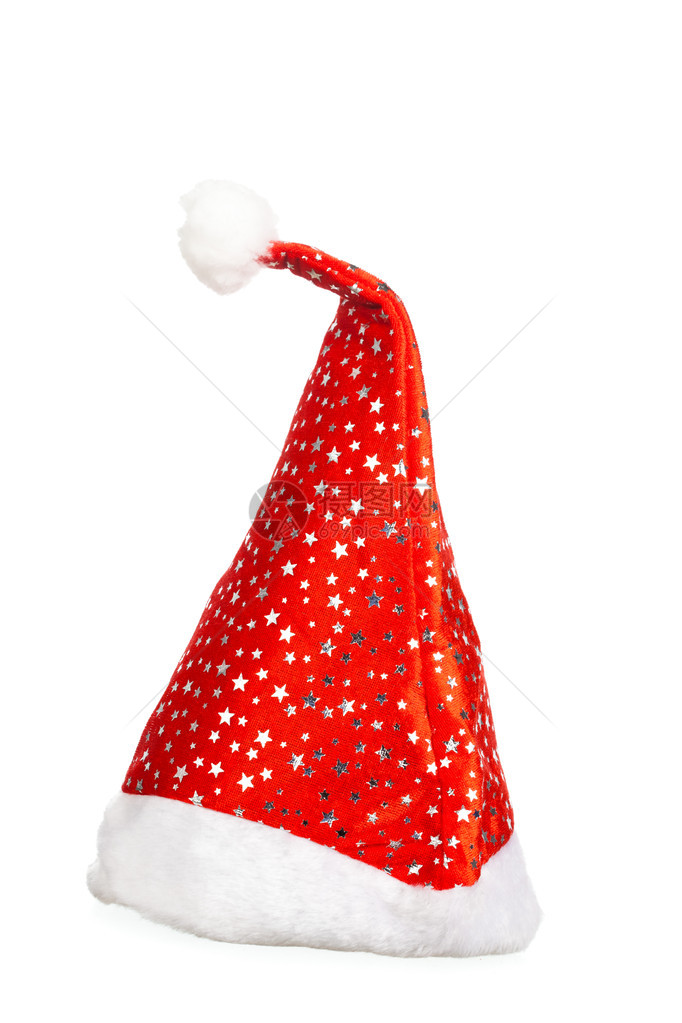 白色隔离的红色圣诞老人帽子图片