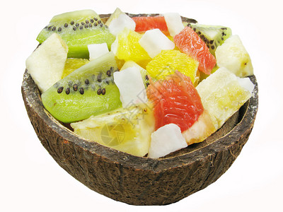 水果沙拉配奇异果芒和椰子蜜瓜图片