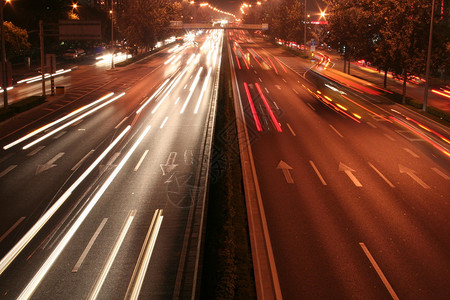 夜晚的城市主要道路有背景图片