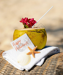 椰子鸡尾酒海星热带加勒比海图片
