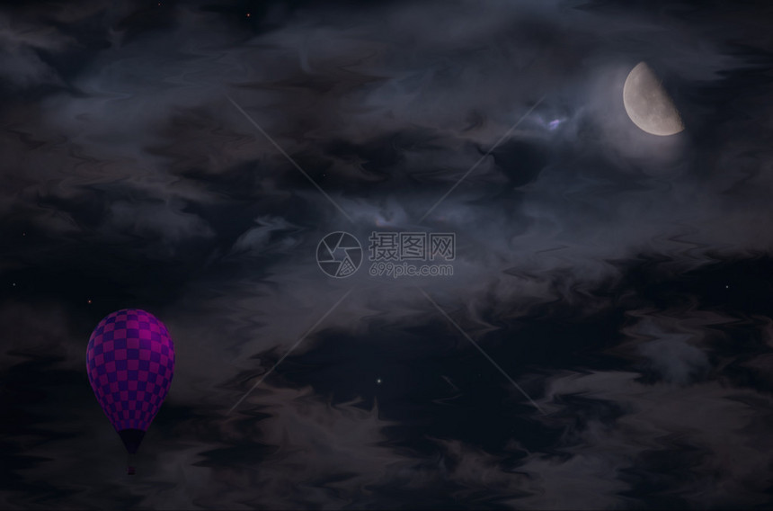 新月和热气球描绘图片