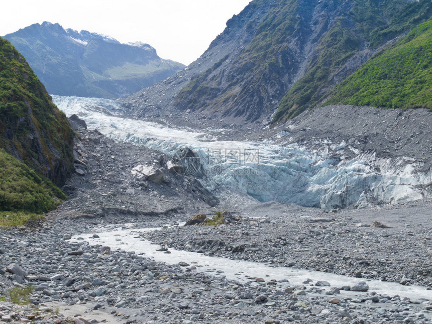 新西兰南岛福克斯冰川的大冰川原舌图片