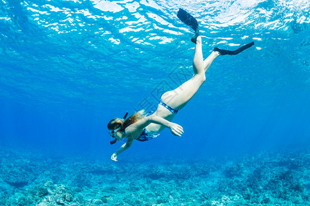 热带海洋浮潜的美女图片