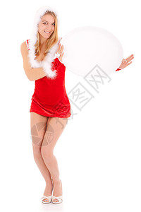 快乐的圣诞节女人显示空白的奥华广告图片