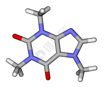 在白色背景上优化咖啡因的分子结构背景图片