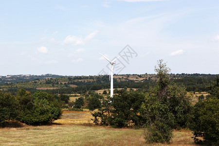 携手共植环保树字体高空上的风力涡轮机背景