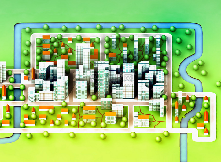 景观顶视图关于新的可持续城市概念发展插图透视渲染插图图片