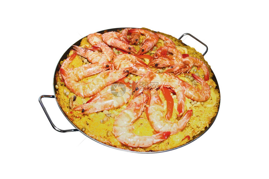 白色背景上的孤立海鲜饭西班牙菜图片