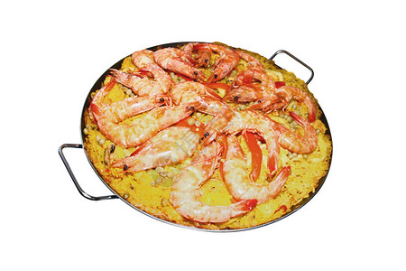 白色背景上的孤立海鲜饭西班牙菜高清图片
