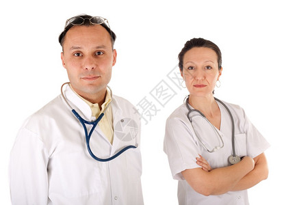 白色背景的医生和助理画像图片