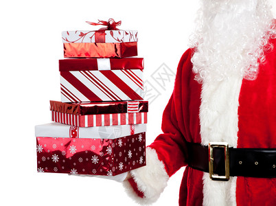 圣诞老人赠送圣诞礼物红白包在白色图片