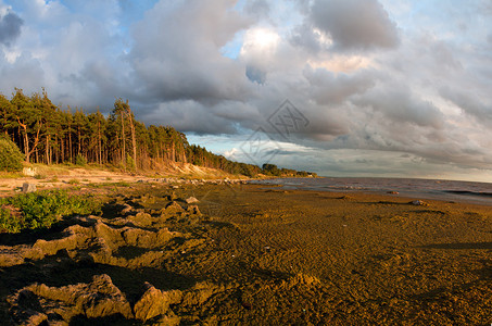 用石头俯瞰波罗的海多云景色图片