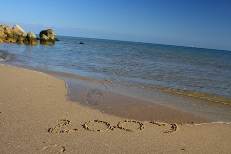 2009年在热带海滩登记的新年背景图片