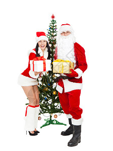 圣诞老人圣诞女孩拿着礼盒新年礼物图片