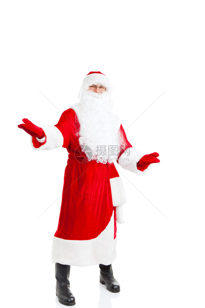 圣诞老人手握敞开棕榈的欢迎姿态孤立图片