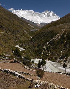 在喜马拉雅山下背面是珠穆朗玛峰和图片