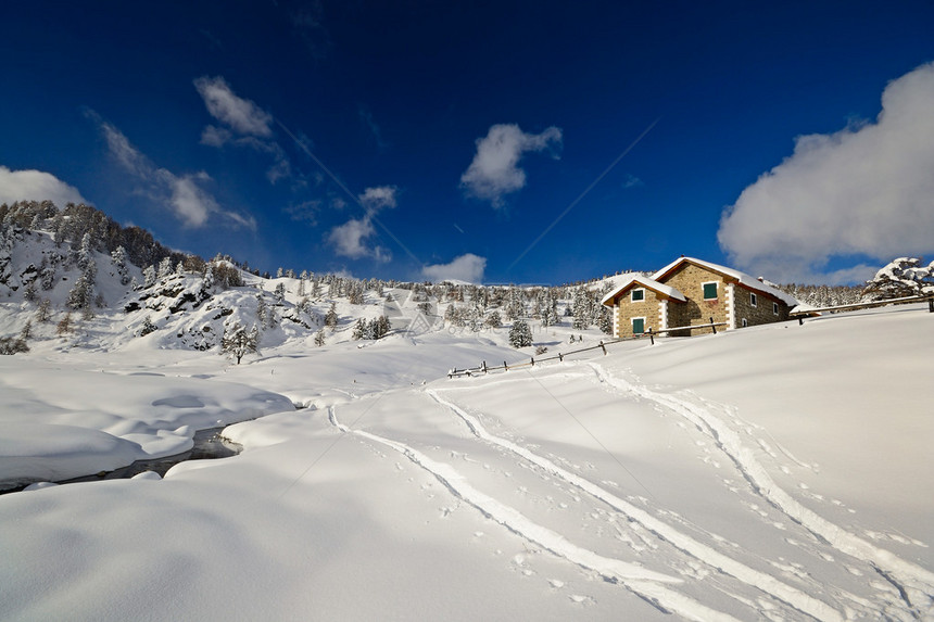 在大雪过后意大利阿尔卑斯山的冬图片