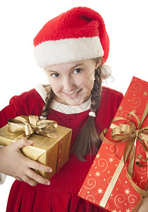穿着圣诞服装和红色圣诞帽的漂亮女孩图片