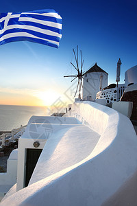希腊圣托里尼风车反对色图片