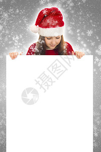 圣诞快乐女孩在灰色背景和雪花上图片