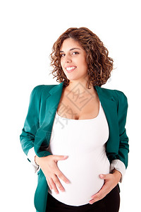 美丽的孕妇在白色背景上展示她的美高清图片