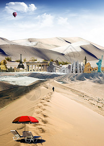 沙漠中的世界地标在沙丘图片