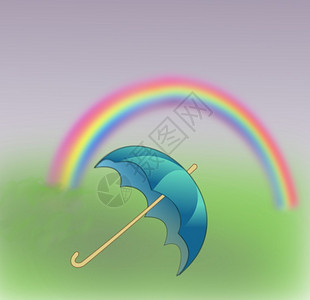 蓝伞和彩虹图片