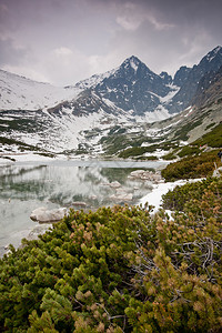 高塔特拉山脉雪峰和湖泊图片