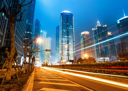 现代城市夜幕背景的上海Lujiazui背景图片
