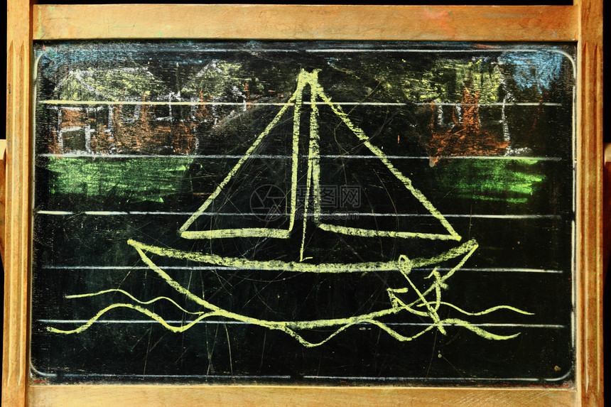 在老式黑板上画的帆船图片