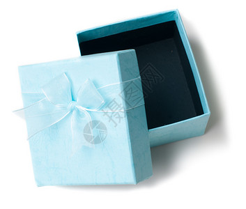 空的蓝色礼物箱白底面有弓图片