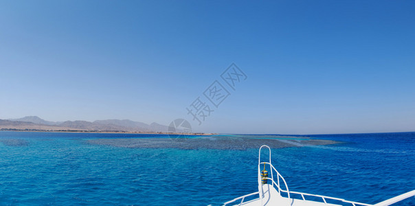 红海全景中蓝色海水中的大珊瑚礁图片