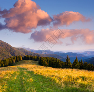 在山和路的早晨风景图片