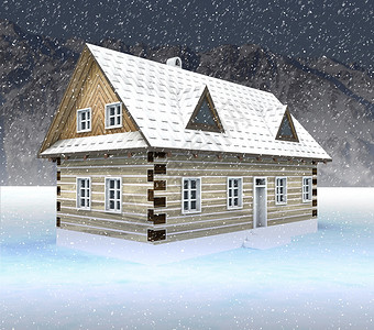 古典山屋在夜间降雪插图图片