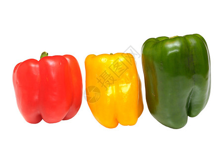 红色黄色和绿色的辣椒被白色隔离图片