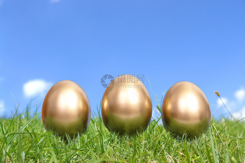 蓝天草地上的三个金蛋图片
