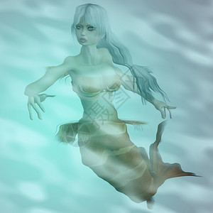 神话是水背景中白发的美人鱼图片