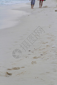 海滩上的新鲜脚印图片