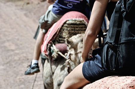 女孩在摩洛哥沙漠中骑骆驼非洲背景图片