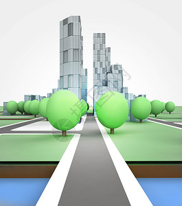 白色背景插图上的办公建筑中的城市公路图片